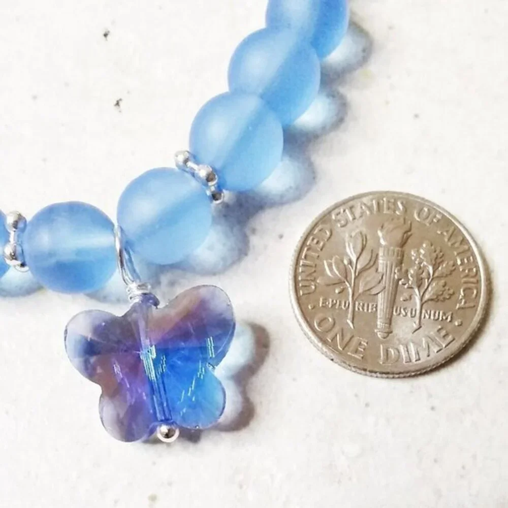 Sky Blue Butterfly Stretch Bracelet! GirlyGirl's or Teen's Blue - Picture 5 of 8